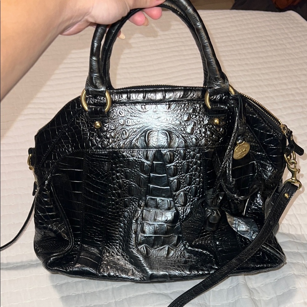 Brahmin Black Crocodile-Embossed Satchel